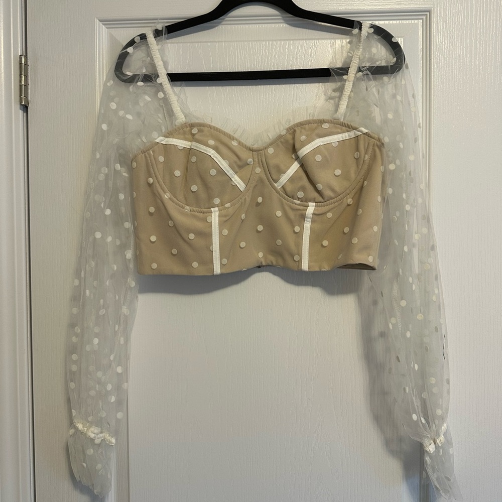 Elegant Tan Polka Dot Women's Top